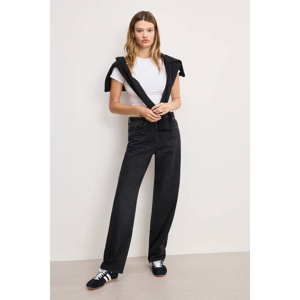 NWT GOOD AMERICAN Size 14 Good 90s‎ Relaxed Mid Rise Straight Leg Jeans Charcoal